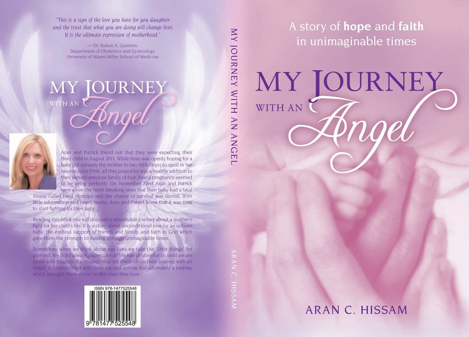 A book cover with the title of my journey, and an angel.