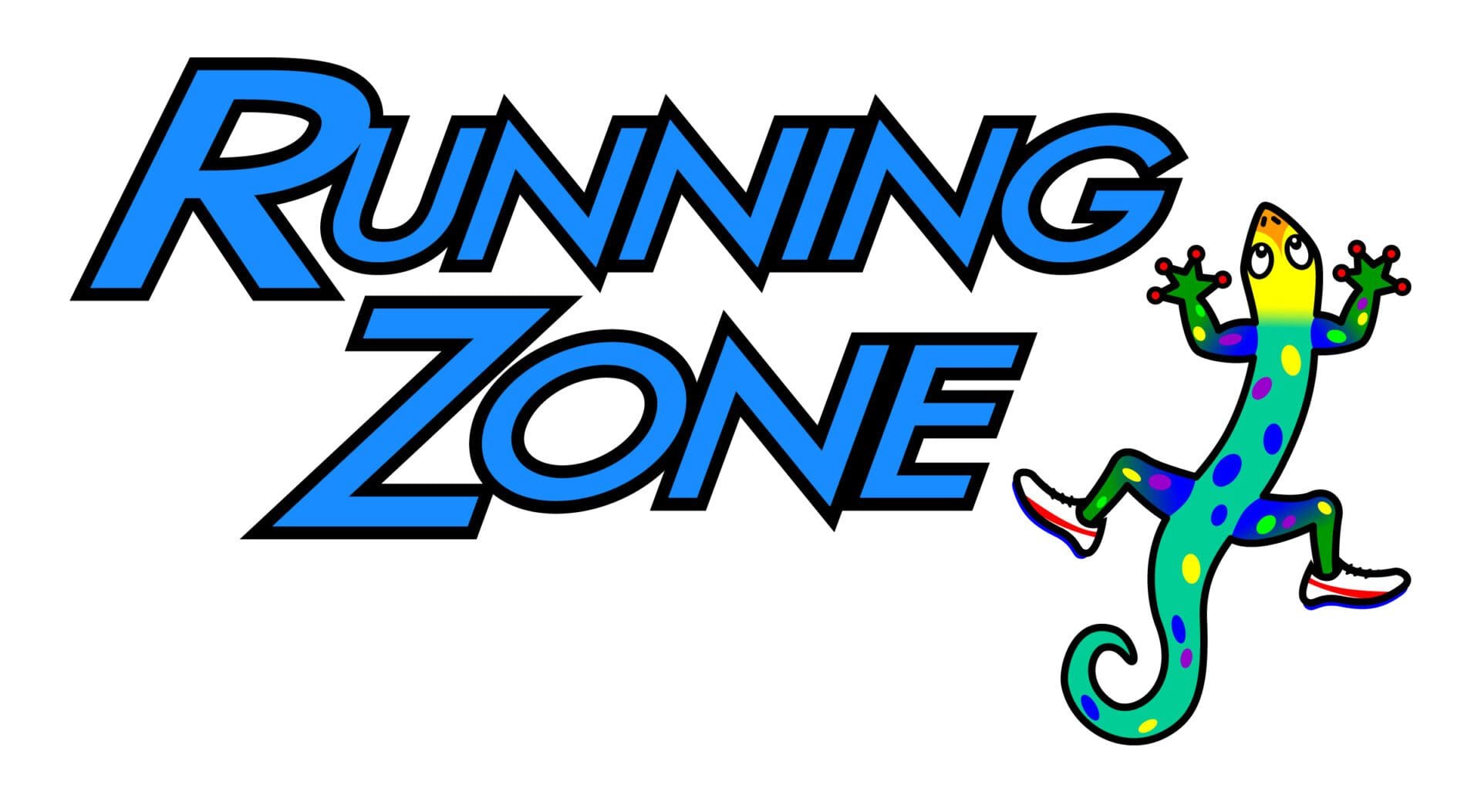A blue running zone sign with some type of font